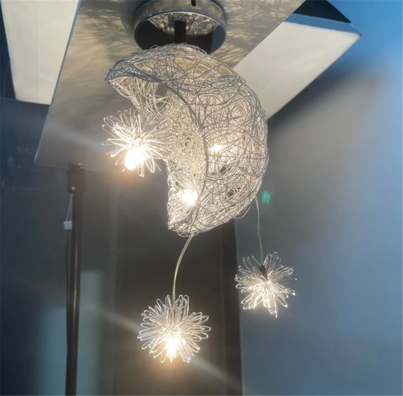 Afralia™ Starry Moon LED Ceiling Light for Girls Kids Room Chandelier Home Decor