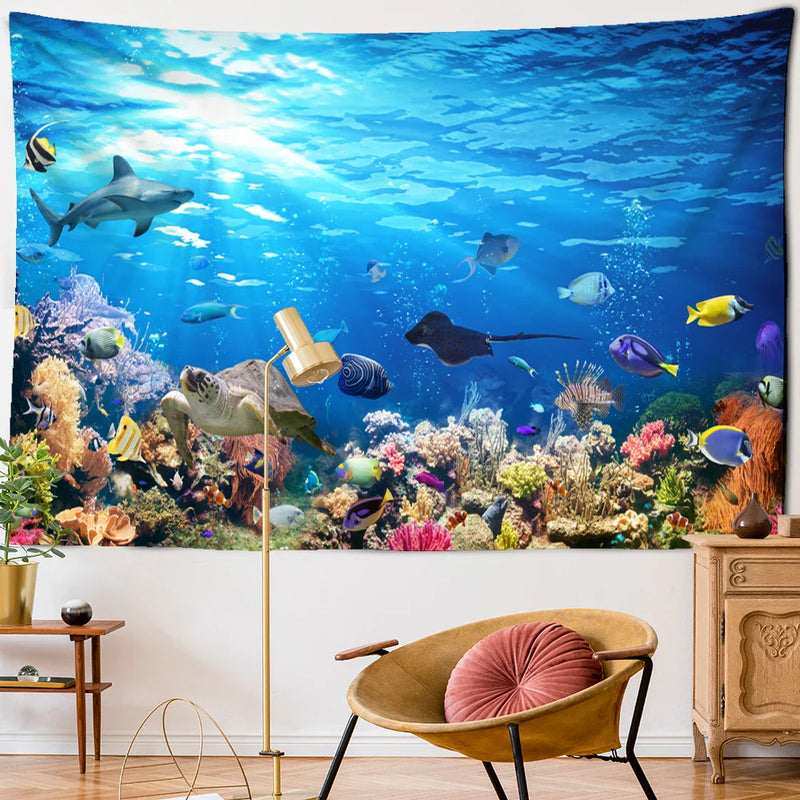 Afralia™ Underwater World Fish Tapestry: Psychedelic Marine Animal Wall Hanging