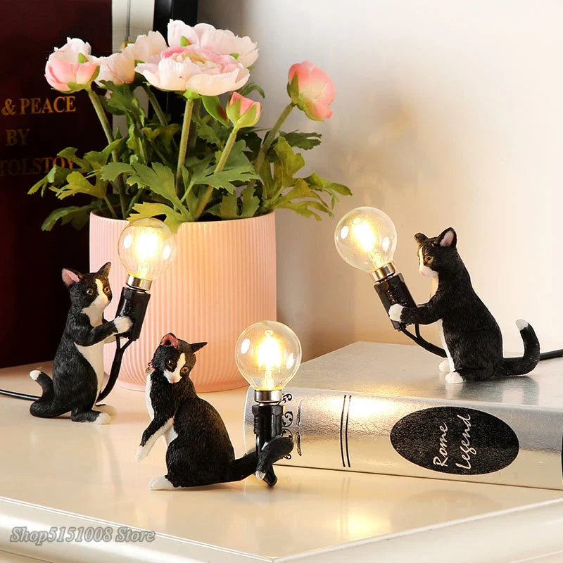 Afralia™ Cat Resin Table Lamp for Children's Bedroom Decor