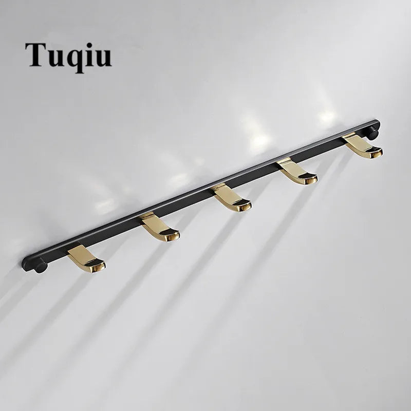 Afralia™ Brass 5-Hook Robe Rack in Black Gold for Wall Mount Towel & Clothes Storage