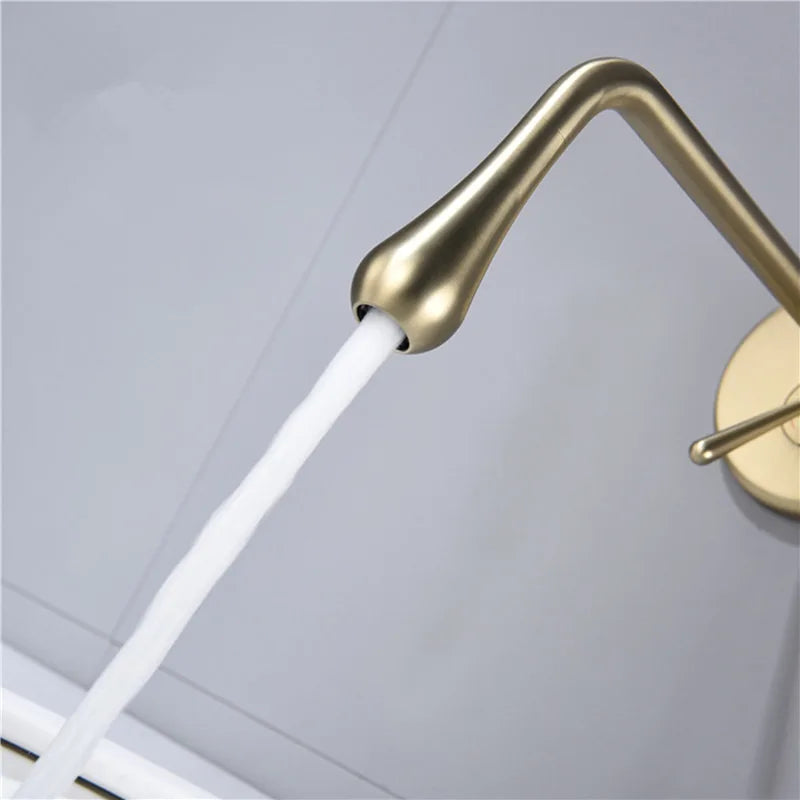 Afralia™ Brushed Gold Basin Faucet, Hot & Cold Mixer Tap, In-Wall Water Drop Faucet