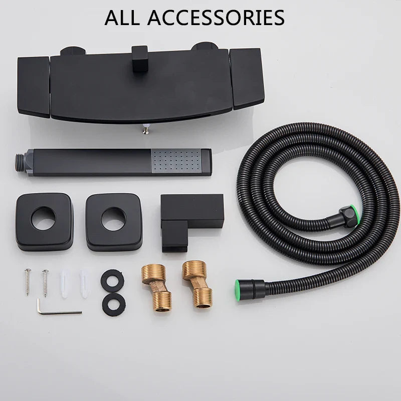 Afralia™ Matte Black Waterfall Bathtub Faucet Set Wall Mounted Shower Faucets Mixer Tap