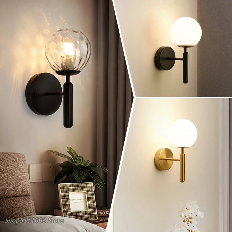 Afralia™ Nordic Glass Ball LED Wall Lamp for Bedroom, Bathroom, Stair, Aisle Lighting Fixtures