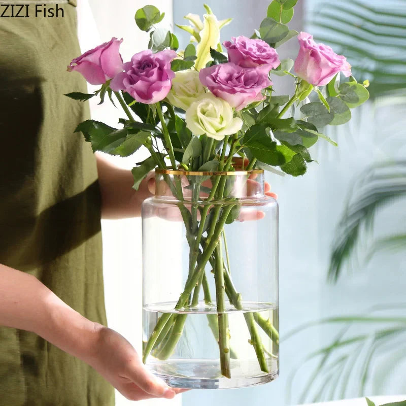 Afralia™ Gold Glass Vase Hydroponic Plant Flowers Living Room Dining Table Decor