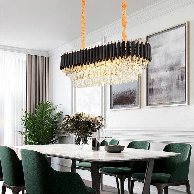 Afralia™ Crystal Black Clear LED Chandelier Lighting for Staircase Foyer