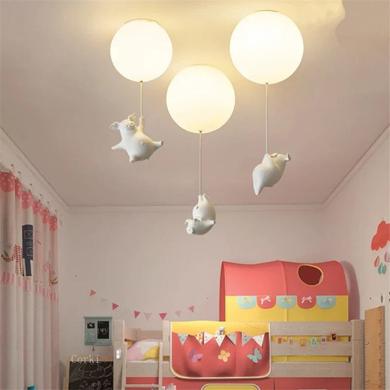 Afralia™ Flying Pig Resin LED Ceiling Light Kids Bedroom Lamp Deco Fixtures