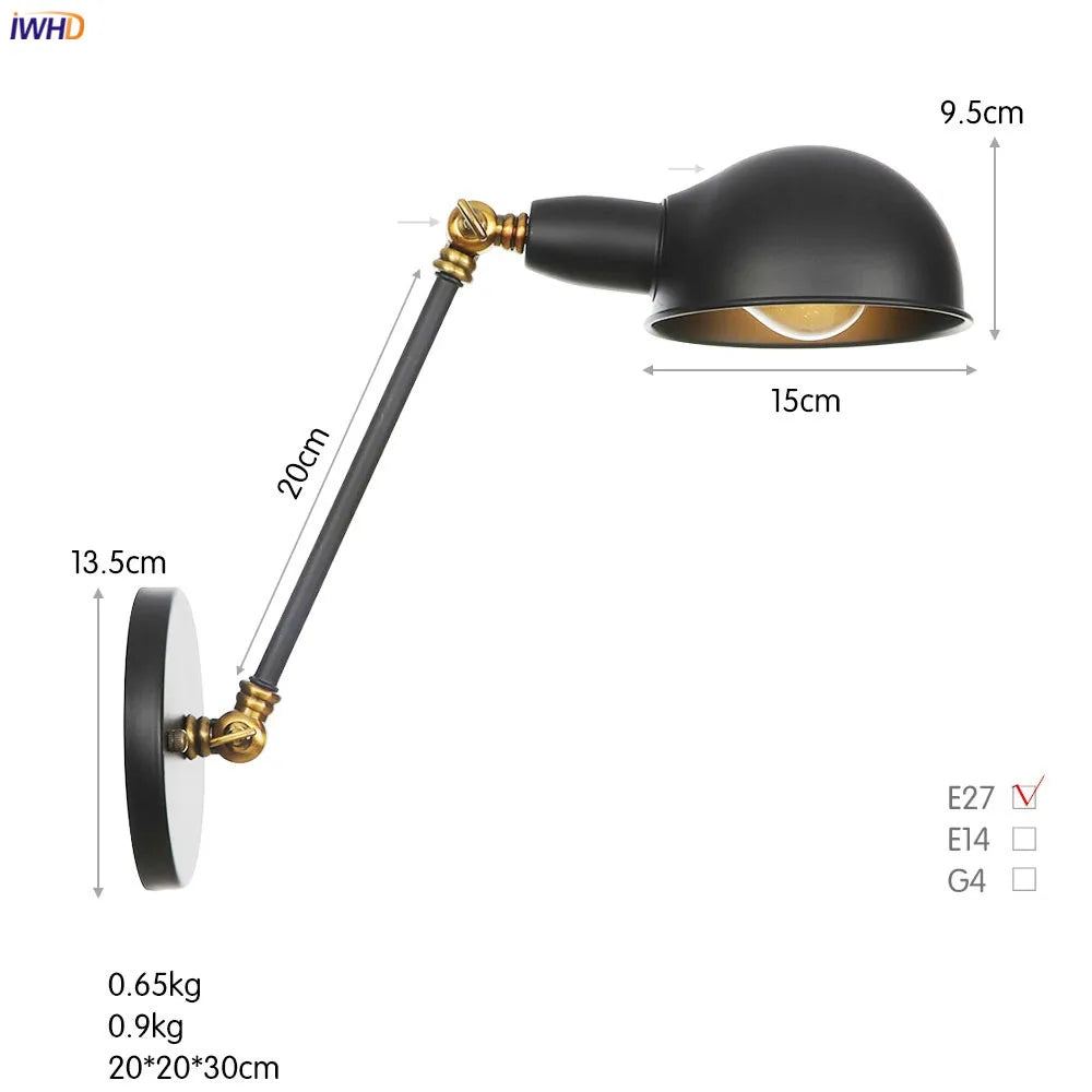Afralia™ Long Arm Black Wall Light Retro Industrial Vintage LED Wall Lamp