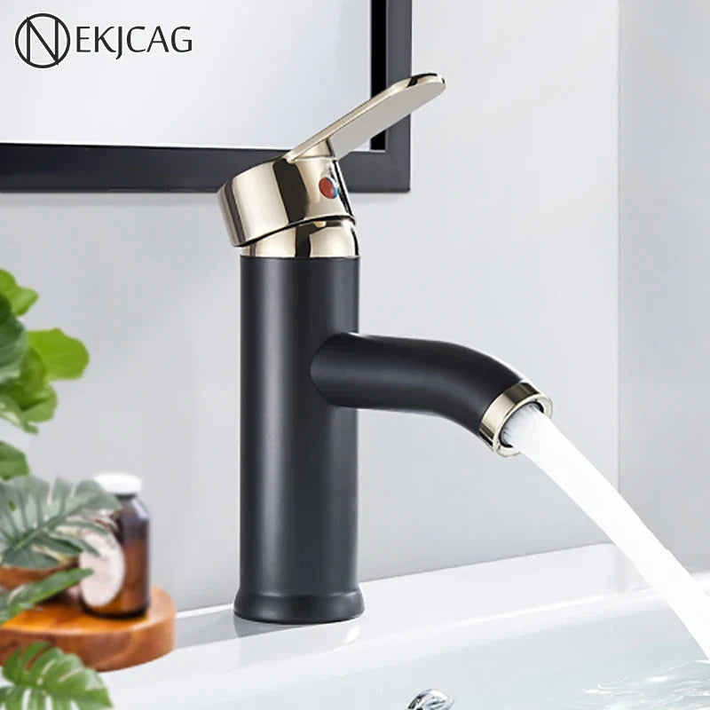 Afralia™ Black Golden Single Handle Bathroom Basin Faucet for Deck Mount Vessel Sink