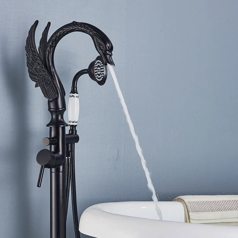 Afralia™ Matte Black Tub Faucet with Handheld Shower and Single Handle Mixer