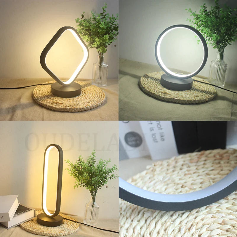 Afralia™ Modern Black Ring LED Table Lamp for Bedroom Decor