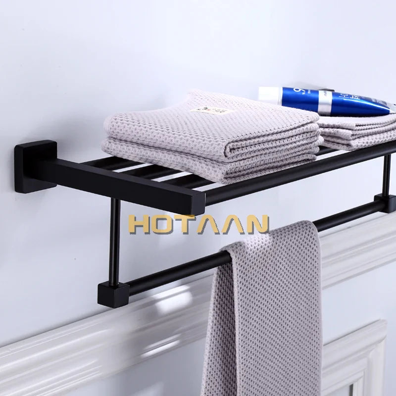 Afralia™ Black Towel Rack: Wall-mounted Aluminium Bathroom Accessories