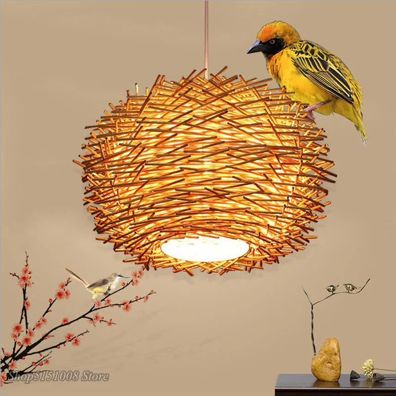 Afralia™ Rattan Wicker Bird Nest Pendant Lamp for Restaurant Cafe Living Room