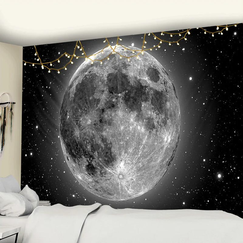 Afralia™ Moon & Starry Sky Tapestry: Beach Blanket, Yoga Mat & Living Room Decor