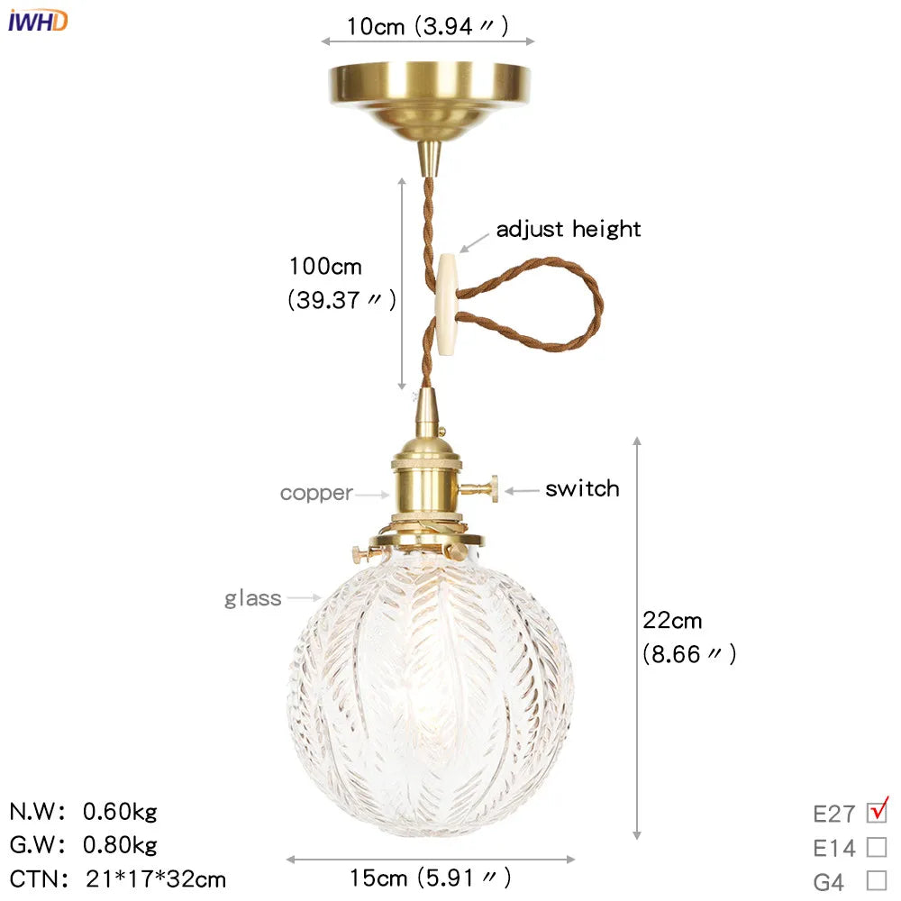 Afralia™ Copper LED Pendant Lamp Modern Glass Kitchen Living Room Light