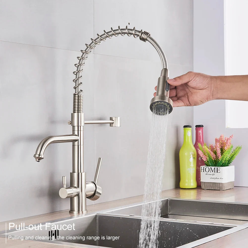 Afralia™ Pure Water Filter Kitchen Faucet Dual Handle Hot Cold Drinking Pull Out Mixer
