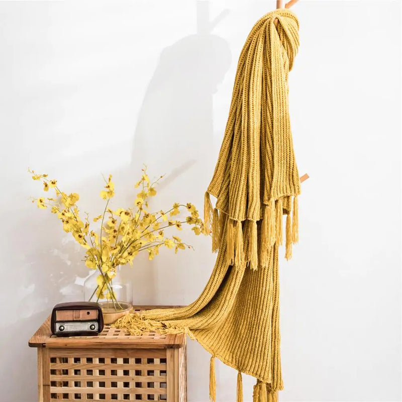 Afralia™ Wheat Chenille Throw Blanket with Fashion Fringe - Elegant and Versatile Sofa Bed Decor