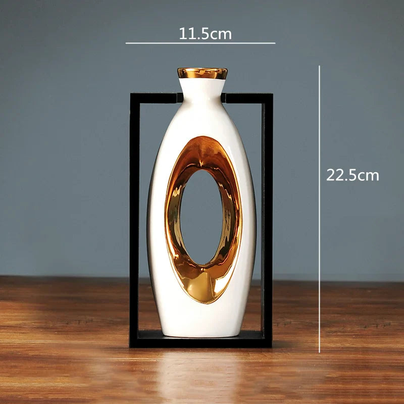 Afralia™ Chinese Style Ceramic Vase in Wooden Frame for Modern Home Decor