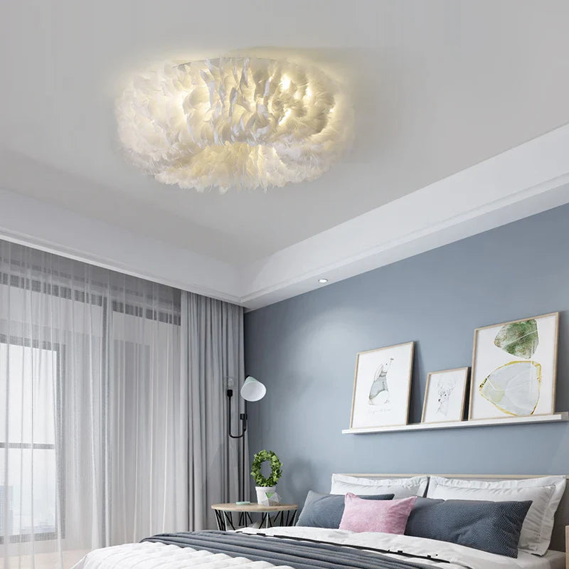 Afralia™ Feather LED Ceiling Light - Nordic Warm & Romantic Fixture for Bedroom & Living Room