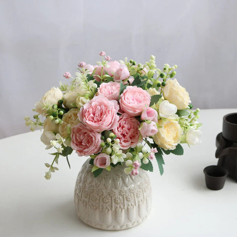 Afralia™ White Peony Artificial Rose Bouquet for Home Decor and Weddings