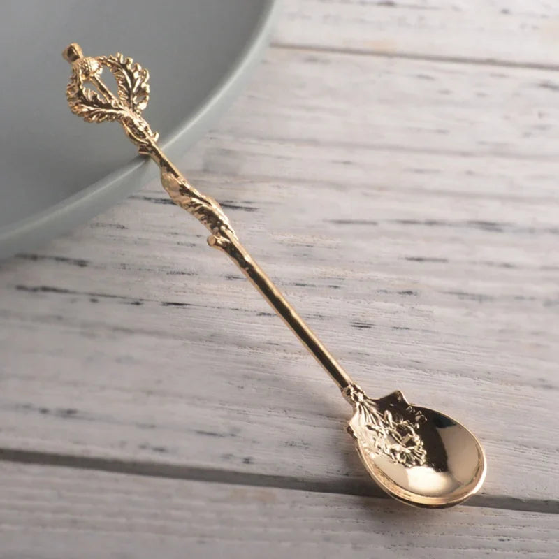 Afralia™ Thistle Leaves Coffee Spoon | Vintage British Style Tableware