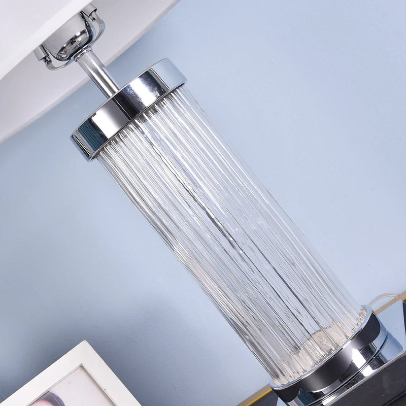 Afralia™ Glass Crystal Cylinder Table Lamp White Black Lampshade LED Desk Bedside Lamp