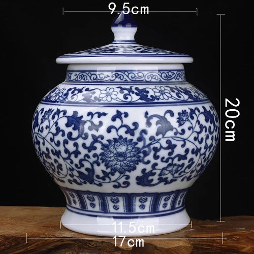 Afralia™ Blue White Porcelain Storage Tank for Living Room Decor & Small Objects.