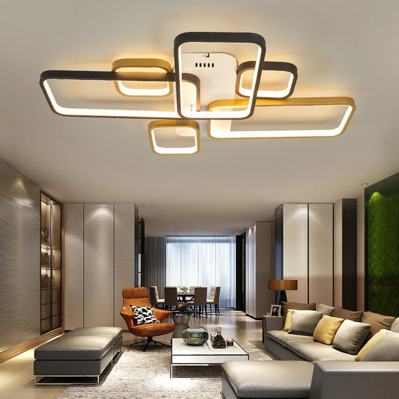 Afralia™ Black+Gold Modern LED Chandelier for Living Room Dimmable Nordic Minimalism Lighting