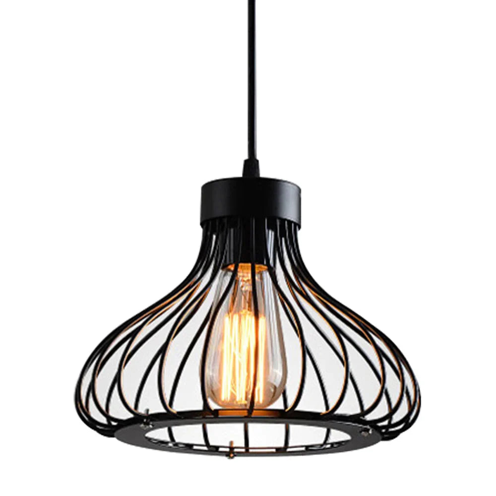 Afralia™ Black Metal Chandelier with E27 Edison Bulb Socket for Kitchen, Restaurant, Cafe