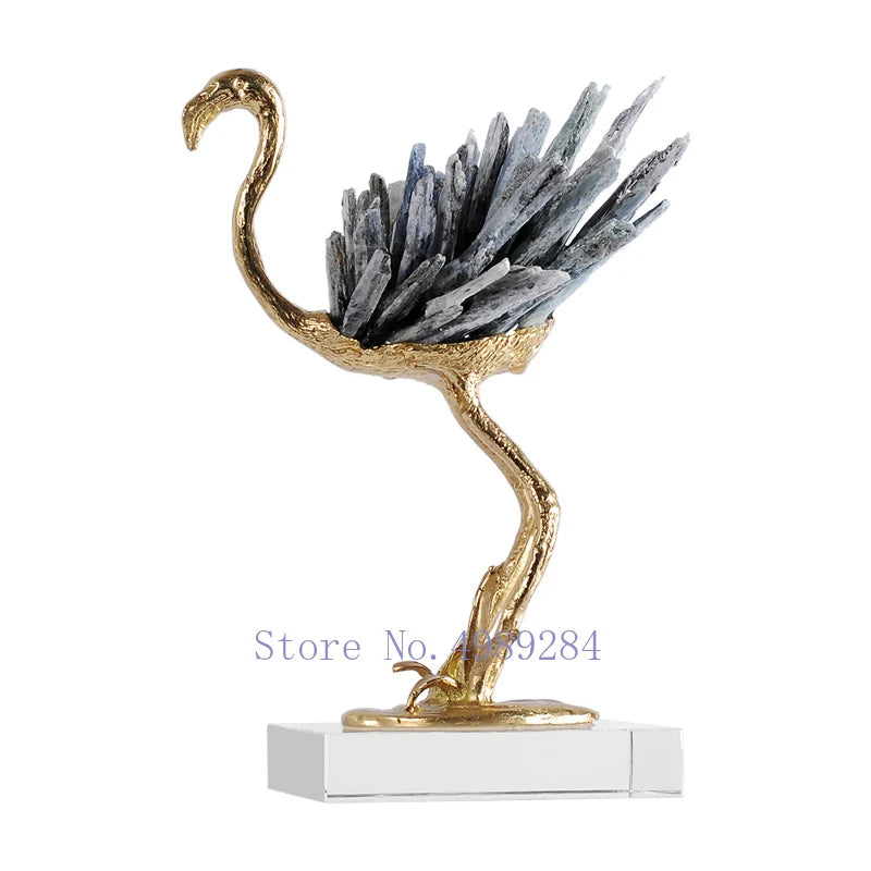 Afralia™ Golden Crane Copper Crystal Handmade Home Decor Craft