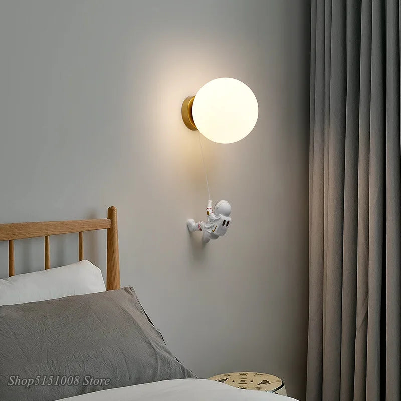 Afralia™ Astronaut Moon Wall Lamp: Creative 3D Printing Light for Kids' Bedroom.