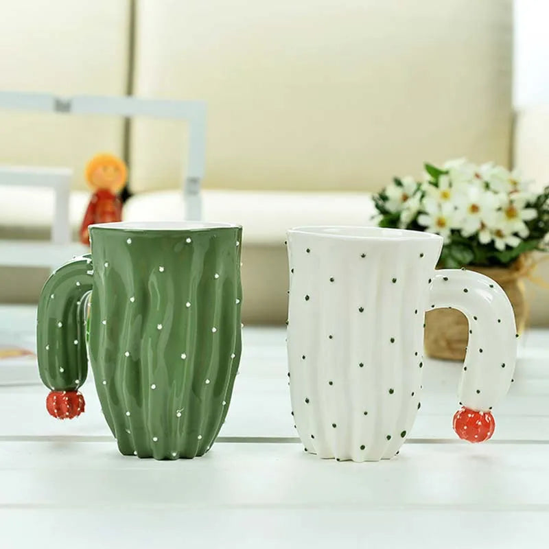 Afralia™ 3D Cactus Style Ceramic Mug with Special Handle - Tea, Coffee, Milk Cup