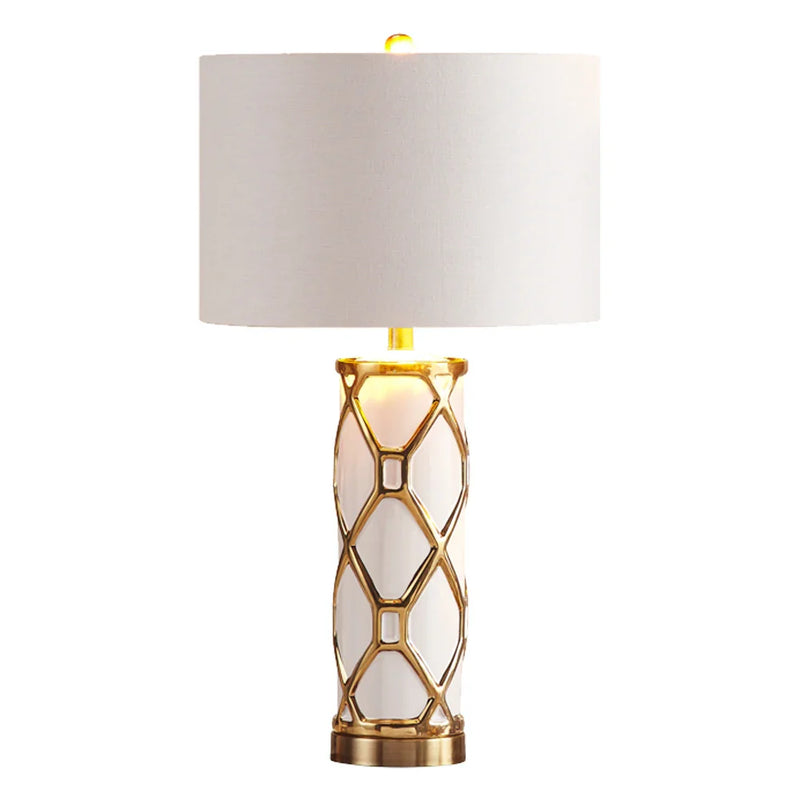 Afralia™ White Ceramic Table Lamp with Golden Edge - Large, Luxurious for Bedroom, Living Room, Study