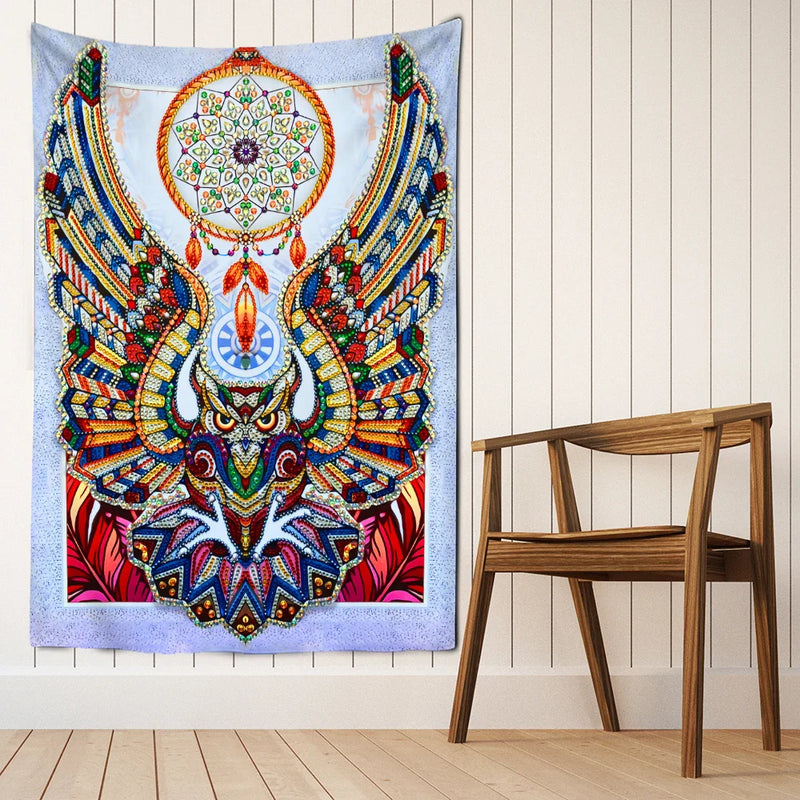 Afralia™ Owl Windbell Tapestry Wall Hanging Psychedelic Magic Art Home Decor