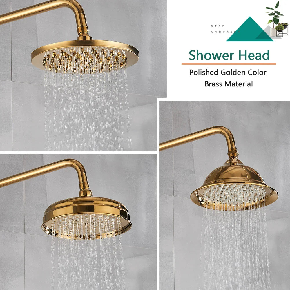 Afralia™ Gold Brass Shower Faucet Set with Tub Spout and Dual Handles