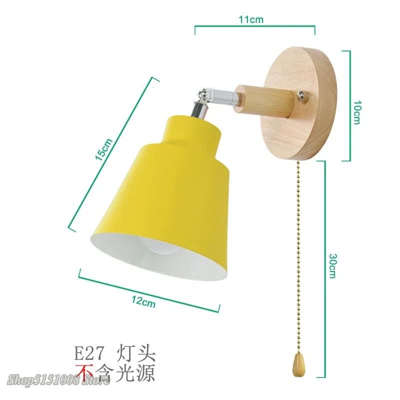 Afralia™ Nordic Wooden Wall Lights with Zipper Switch, Rotatable Modern Macaroon Sconce