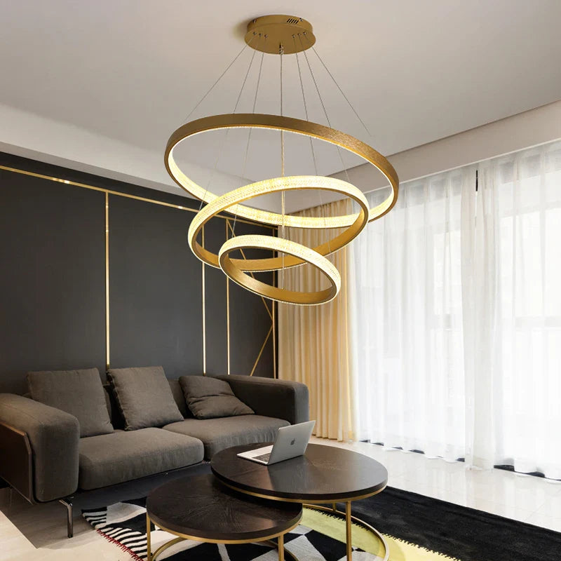 Afralia™ Gold Circle Chandelier Creative LED Lighting Modern Indoor Fixtures