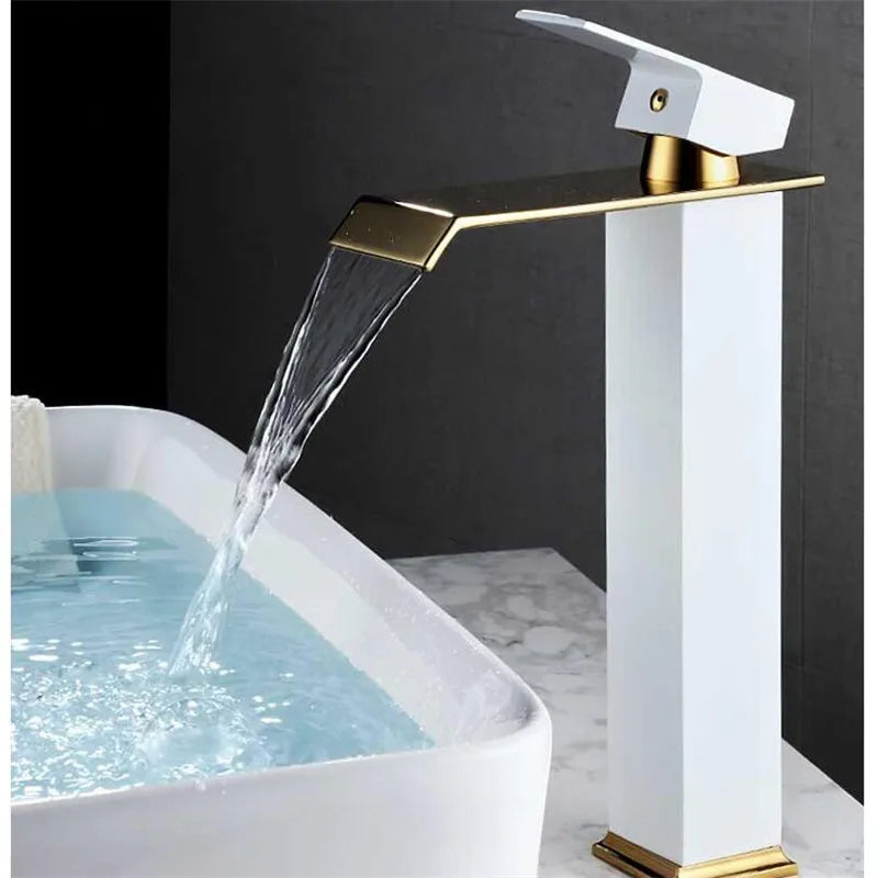 Afralia™ Gold Black Waterfall Basin Faucet Mixer Tap Hot Cold Sink Brass Bathroom