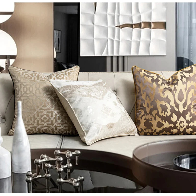 Afralia™ Trop Chic Jacquard Cushion Cover Light Khaki Champagne Chinese Pattern 45x45cm
