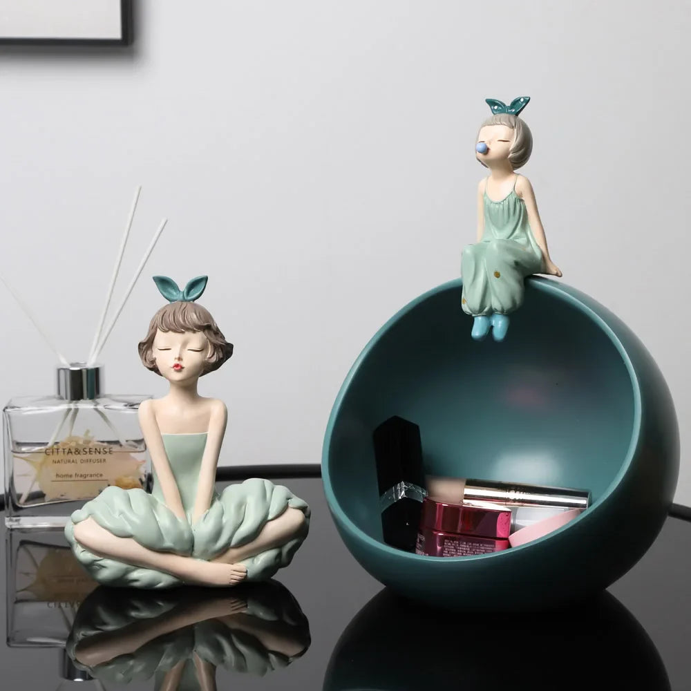 Afralia™ Bowknot Girl Figurine: Modern Nordic Character Sculpture with Storage Box