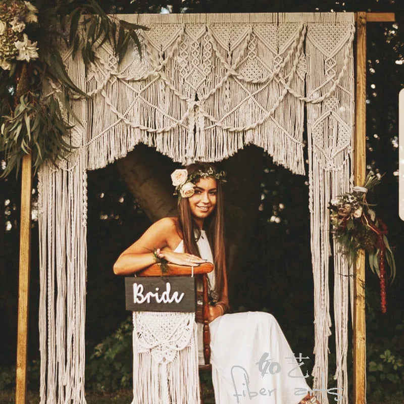 Afralia™ Cotton Macrame Wedding Backdrop Curtain with Tassel | Boho Wall Tapestry