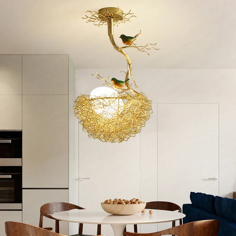 Afralia™ Bird'S Nest Glass Pendant Lights - Modern Gold Design for Kitchen, Dining, Living Room