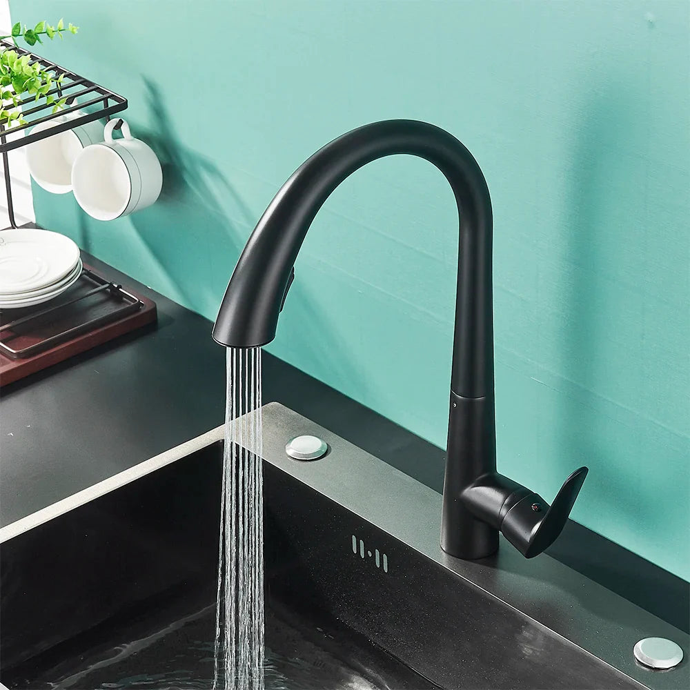 Afralia™ Black Kitchen Faucet Single Handle Pull Out Hot Cold Water Mixer Tap