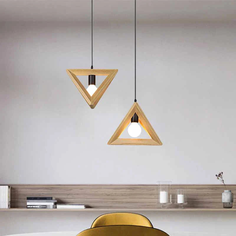 Afralia™ Triangle Wood Pendant Light for Home Decor and Office, Modern Dining Room Hanging Lamp