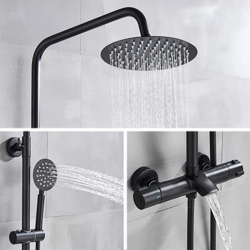 Afralia™ Thermostatic Shower Faucet Black/Chrome Rainfall Bathroom Set with Handshower