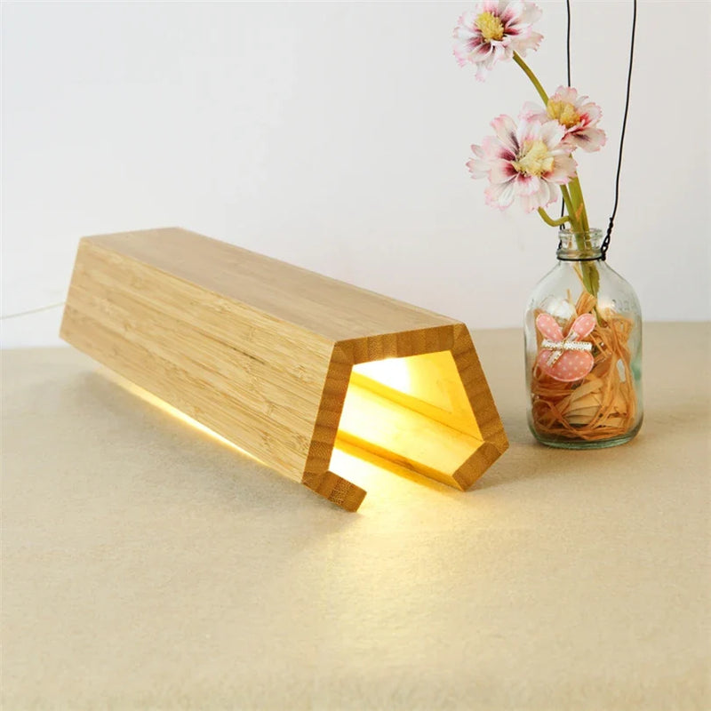 Afralia™ Bamboo Pentagonal LED Desk Lamp: Soft Glow for Home Office Bedside Reading