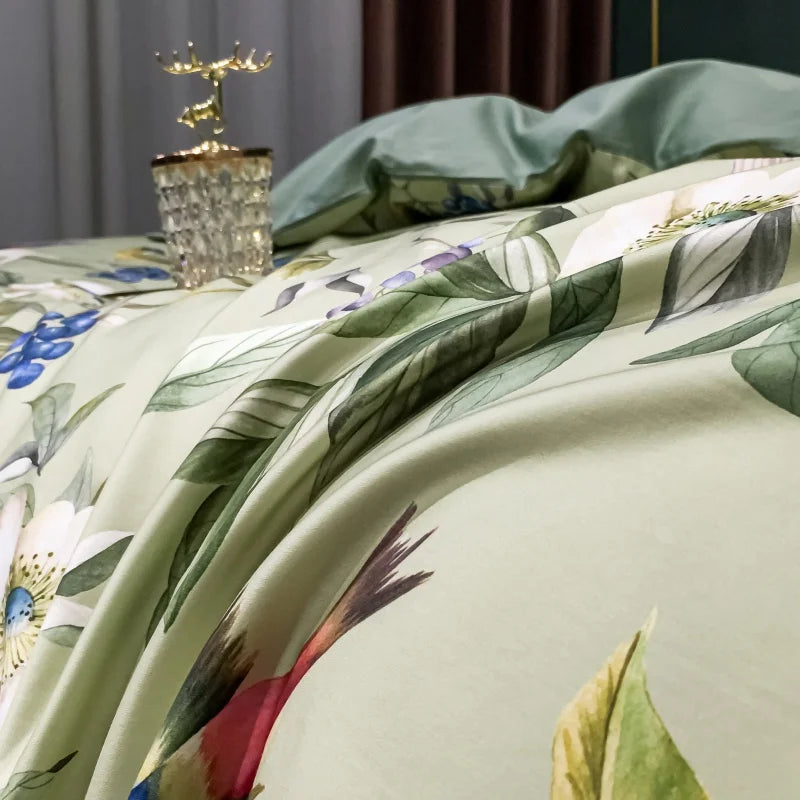Afralia™ 1400TC Egyptian Cotton Bird Floral Bedding Set - Luxury 4Pcs
