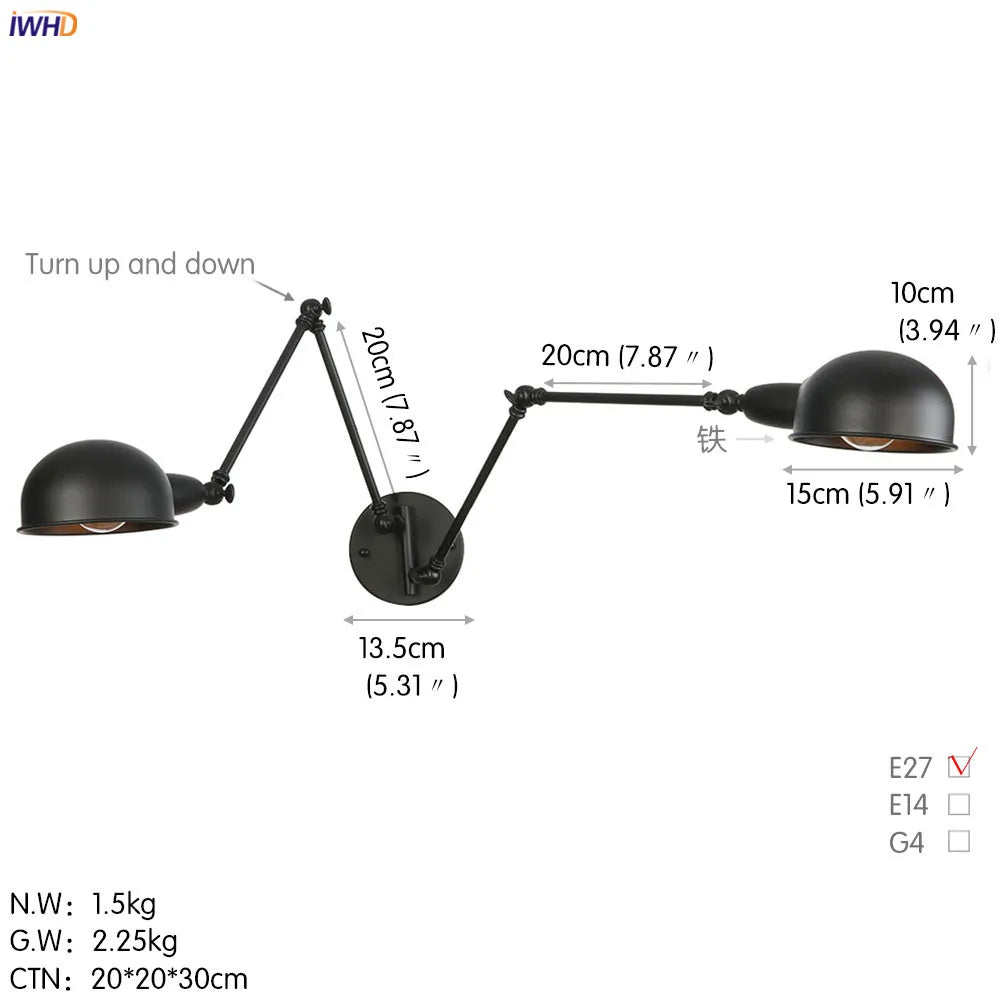 Afralia™ Loft Antique Edison Wall Sconce Swing Arm Wall Light - 3 Heads Black