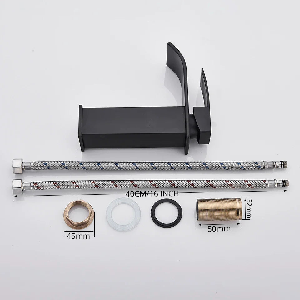 Afralia™ Black Brass Bathroom Waterfall Sink Faucet Hot&Cold Mixer Vanity Tap Deck Mounted