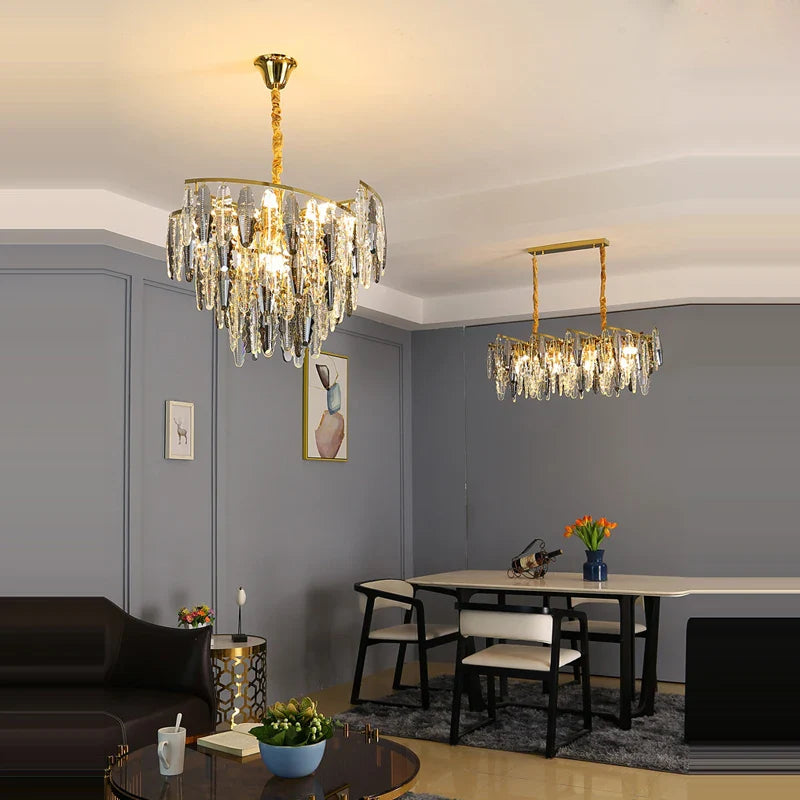 Afralia™ Art Deco LED Crystal Chandelier Lighting for Foyer