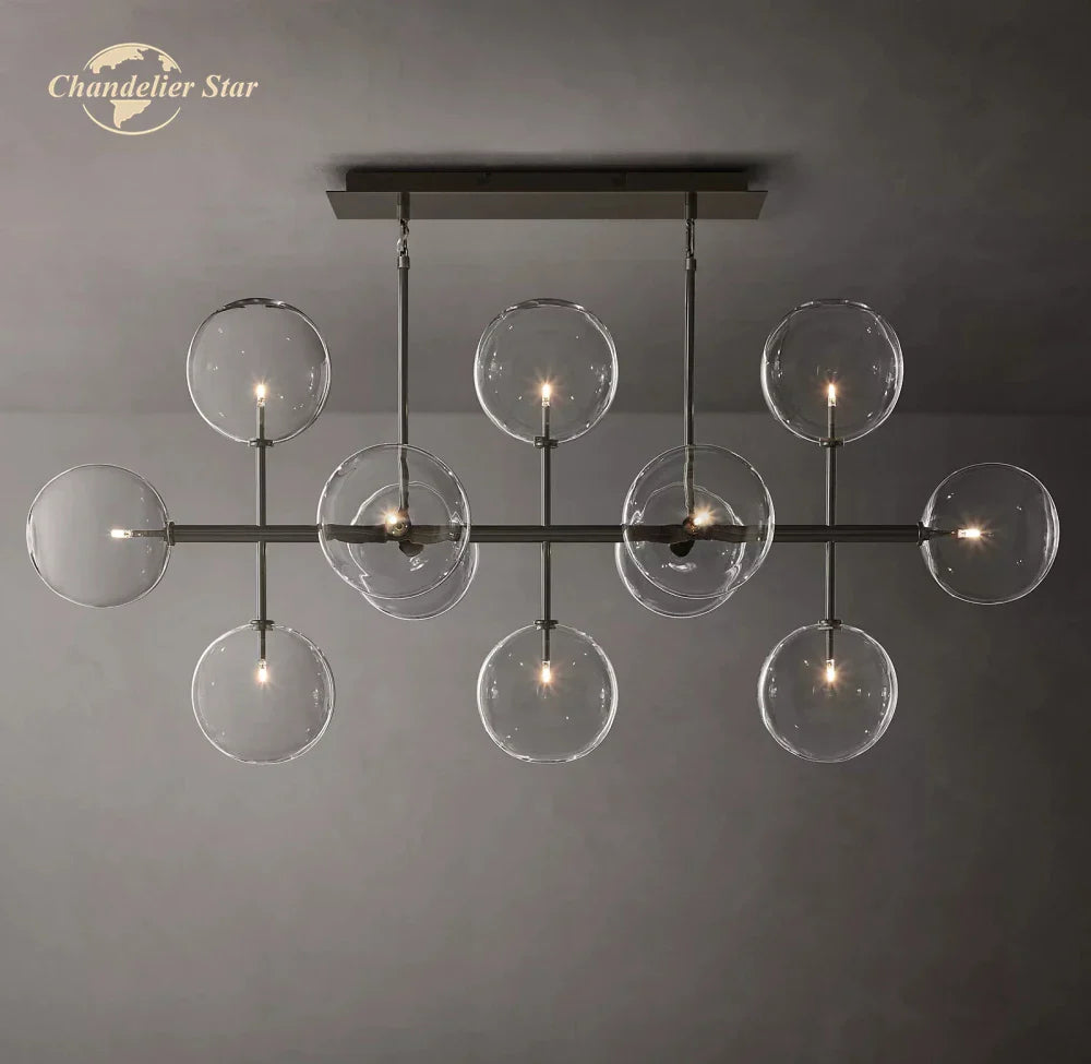 Afralia™ Farmhouse Clear Glass Linear Chandelier - Rustic Chic Pendant Lighting for Dining Room